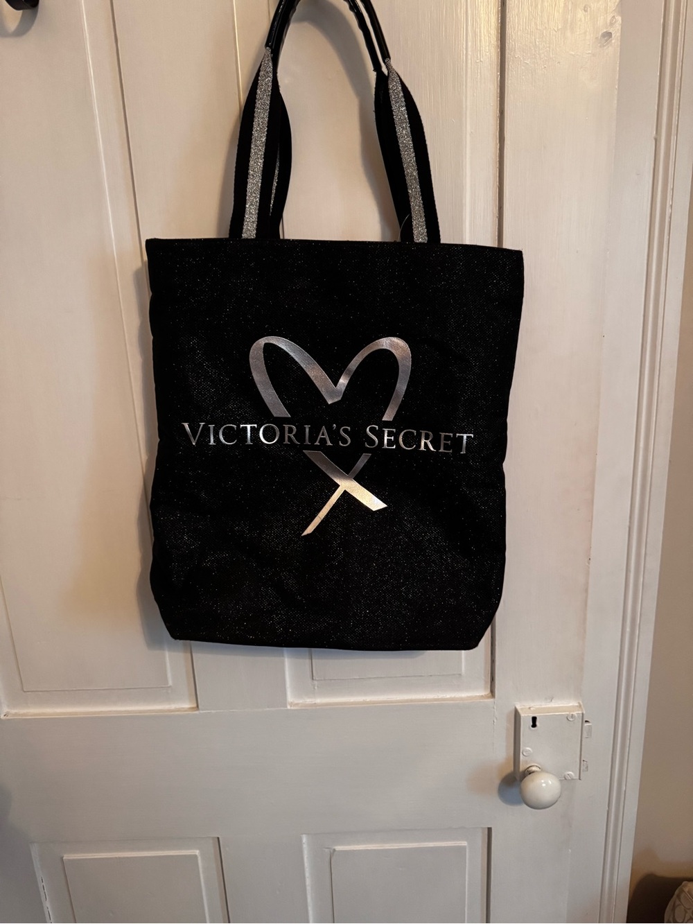 Victoria's Secret Black Tote with Silver Heart Logo